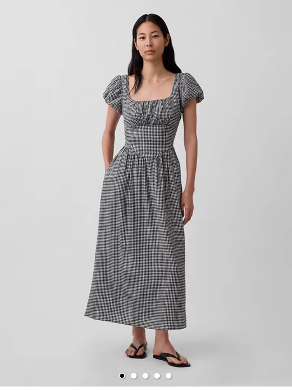 GAP Black & White Gingham Puff-Sleeve Maxi Dress